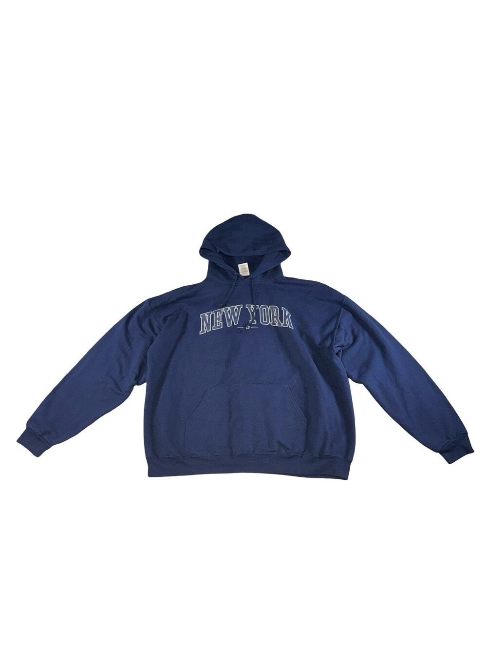 Jerzees New York Blue Pullover Hoodie Sweatshirt XL